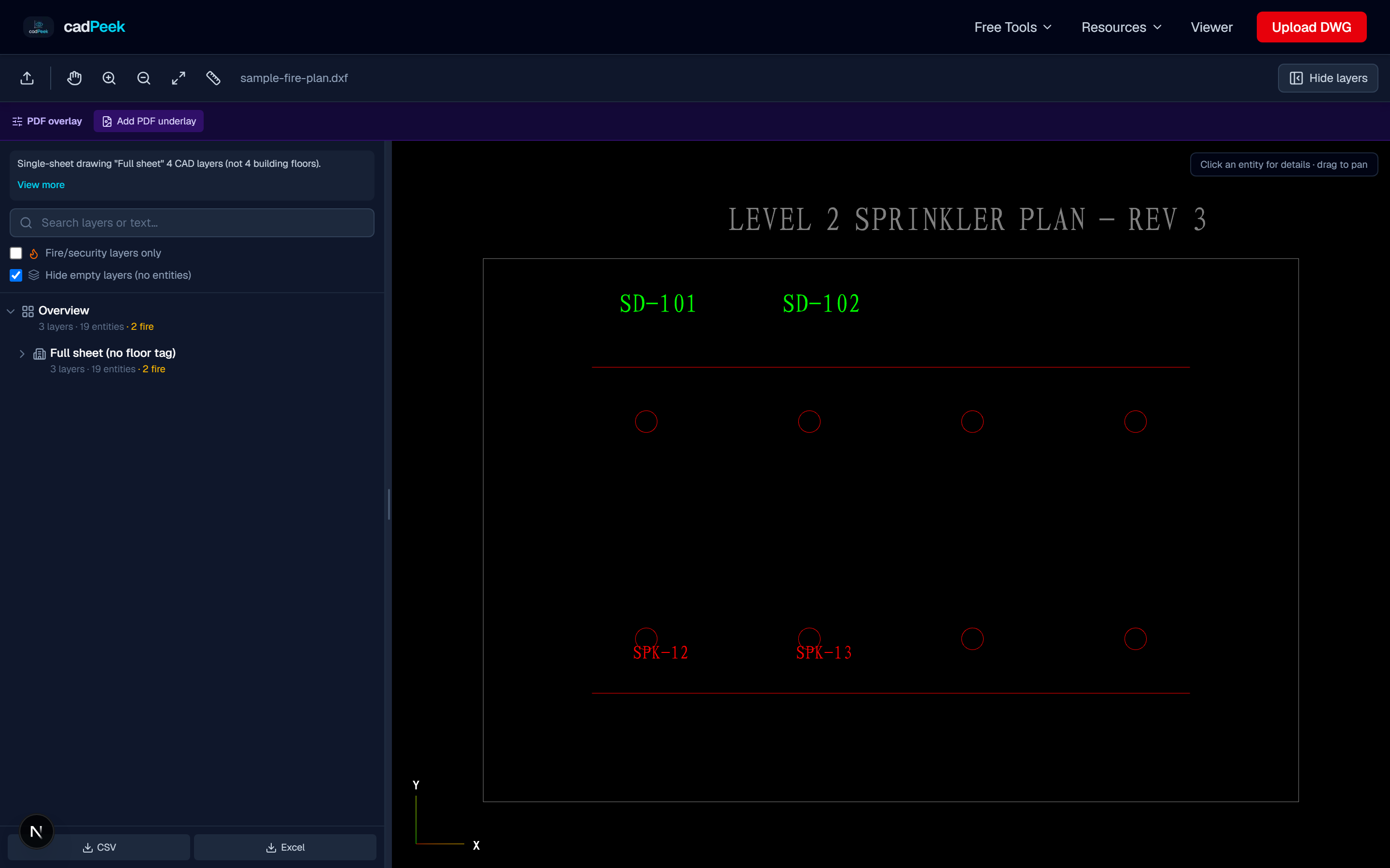 PDF & CAD Overlay Compare after uploading a sample drawing in CadPeek